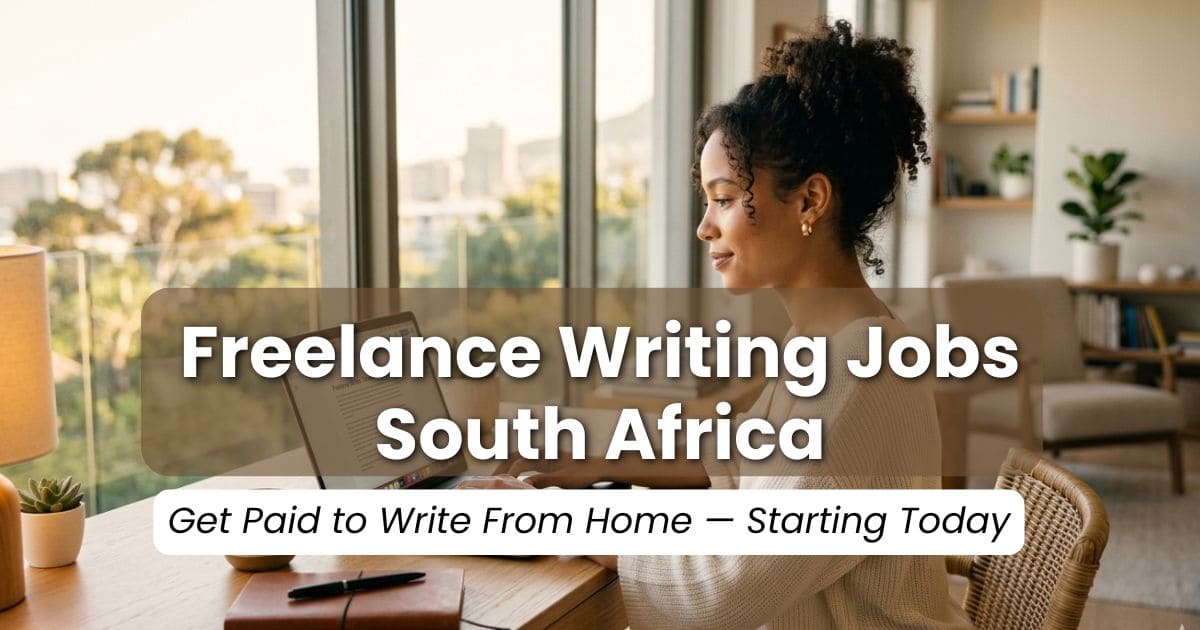 Freelance writing jobs South Africa — woman getting paid to write from home